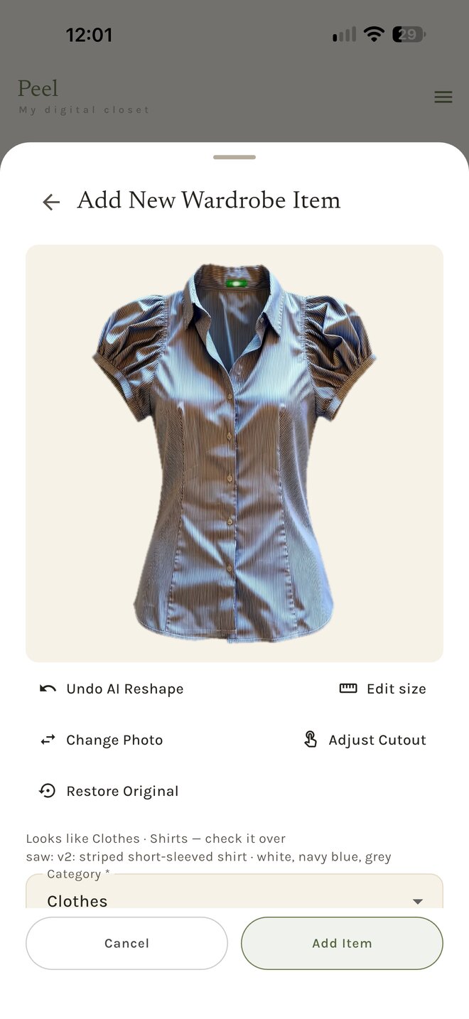 The same shirt after AI Reshape: pressed and shaped as if worn